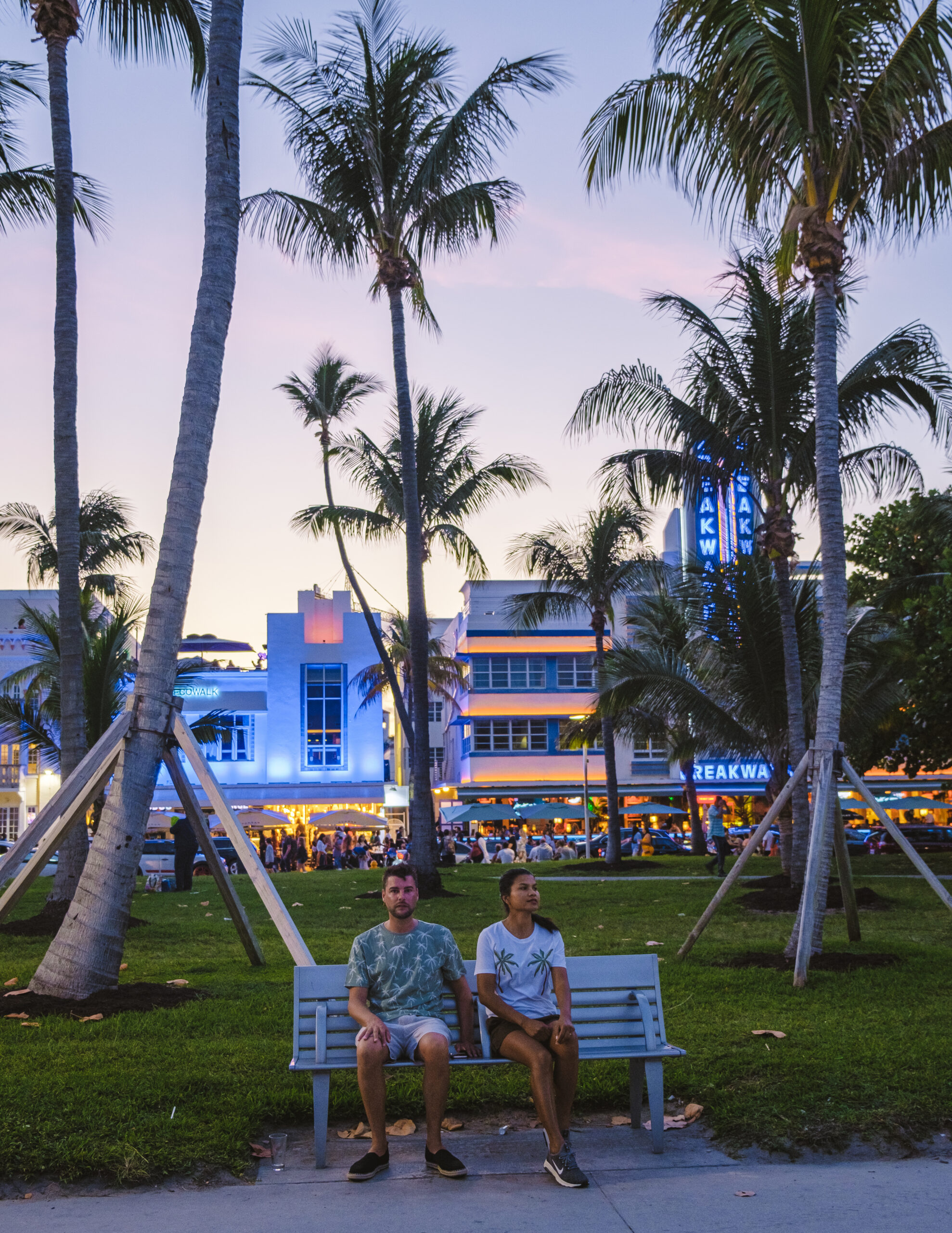 Miami Beach April 2019, colorful Art Deco District at night